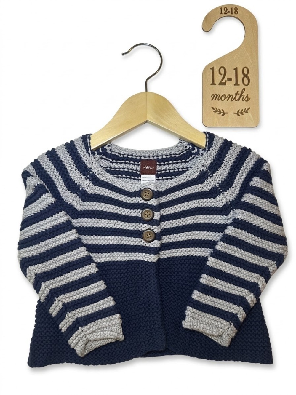 Tea Collection Baby Striped Cotton Garter Knit Button Cardigan Sweater 12-18M